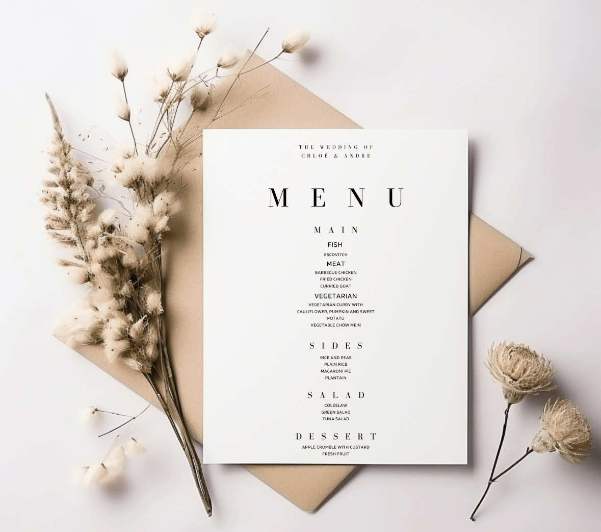 Personalised Wedding Menu