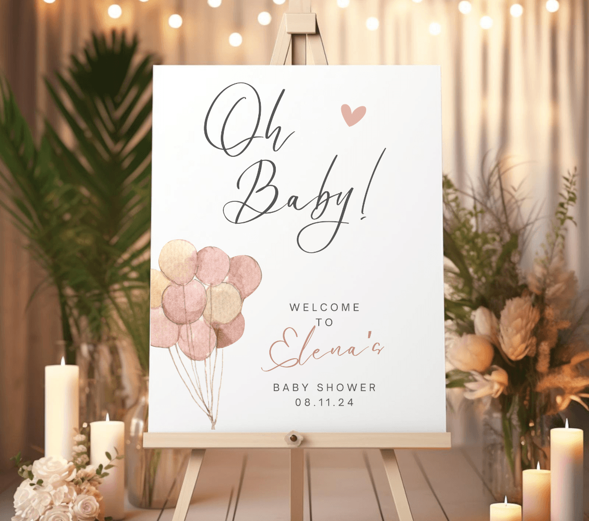 Dusty Pink Oh Baby Baby Shower Sign | Girl | Foamex | Size A2