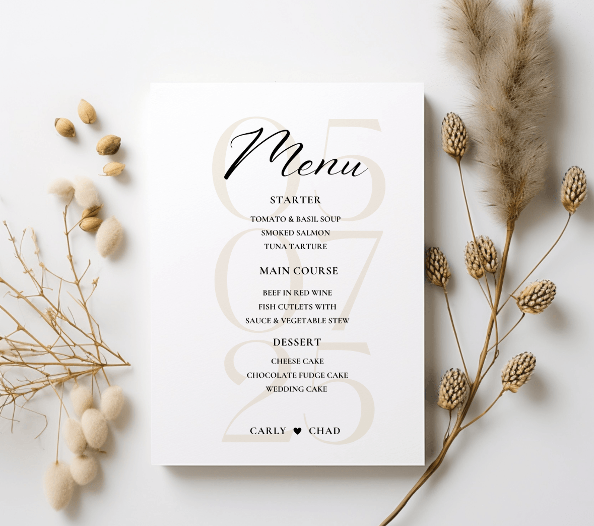 Personalised Wedding Menu
