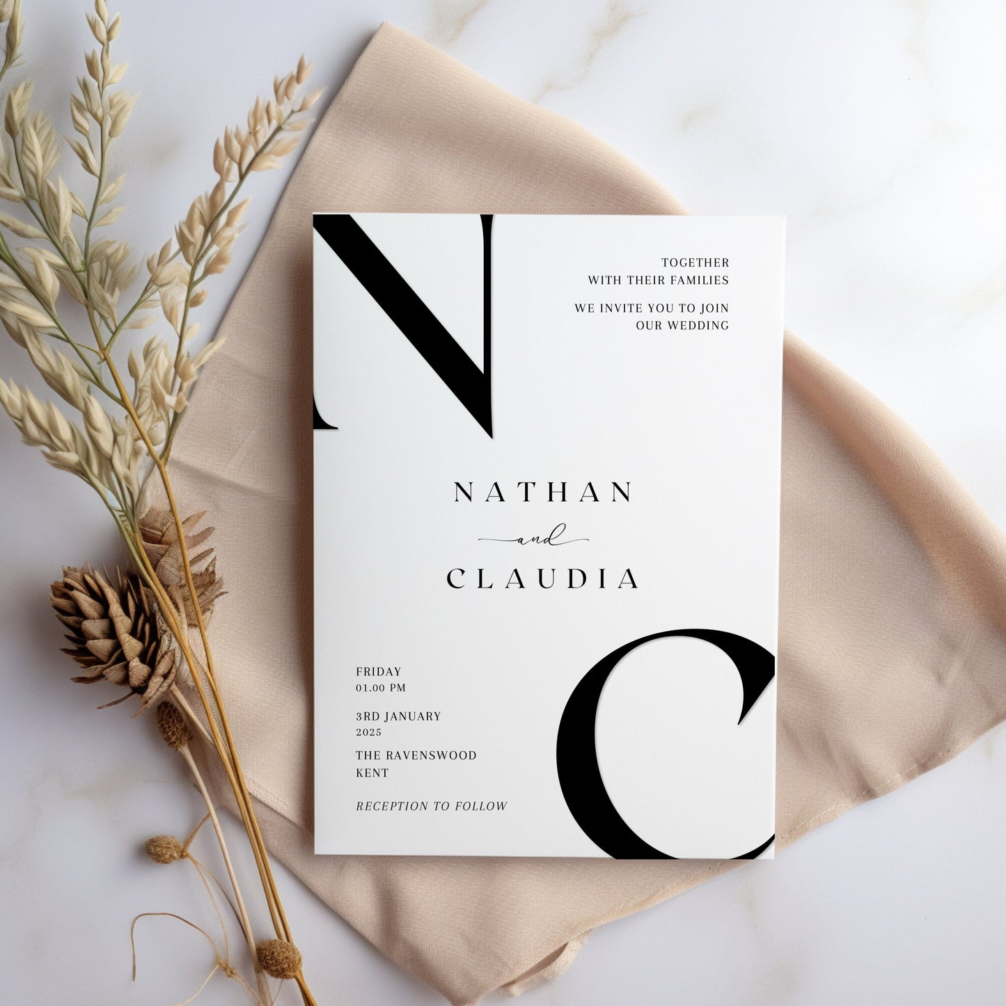 Large Initial Wedding Invitation | Modern | Size A5