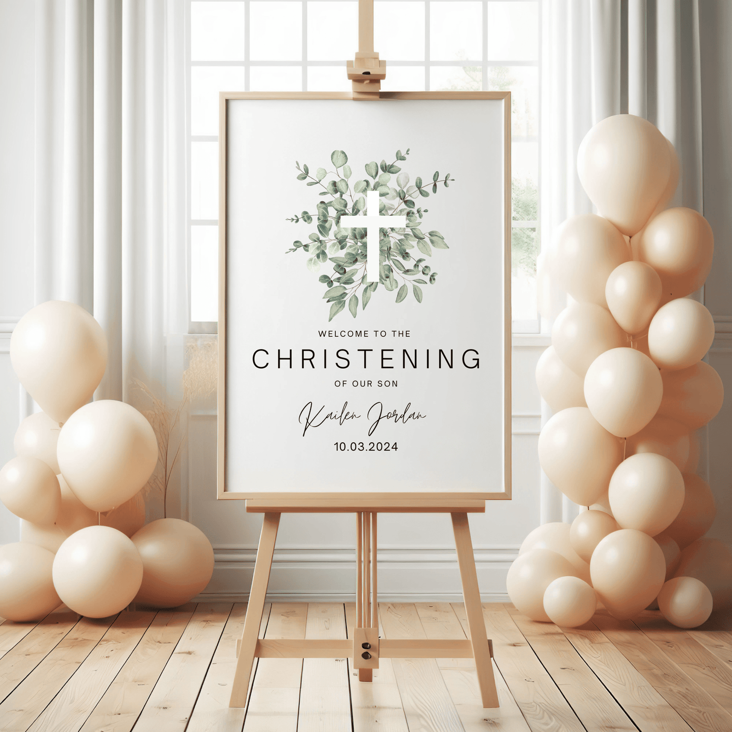 Green Rustic Christening Welcome Sign | Size A2