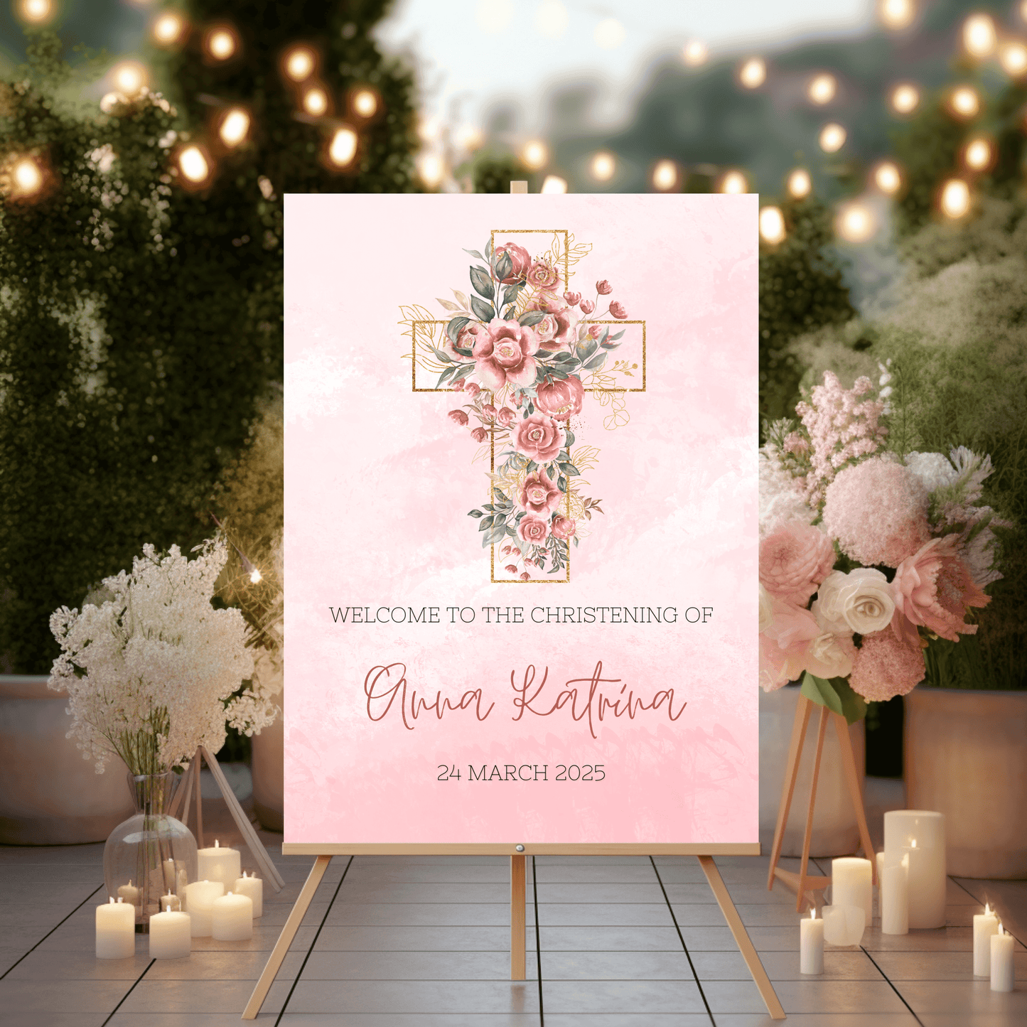 Floral Christening Welcome Sign | Size A2